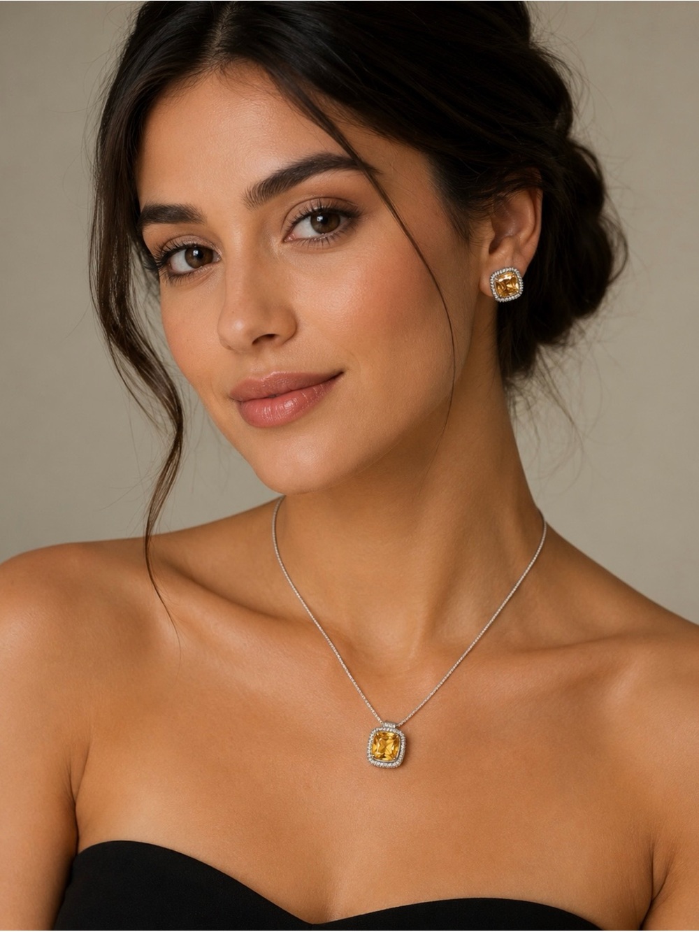 Elegant Amber Crystal Necklace & Earrings Set | Costume Jewelry | Gift for Women